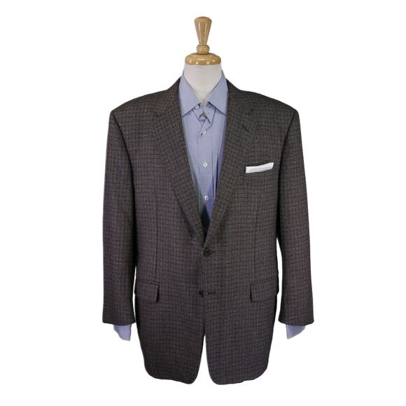 Hickey Freeman Gray Brown Black Check Wool Cashmere 2-Btn Sportcoat Blazer 46R